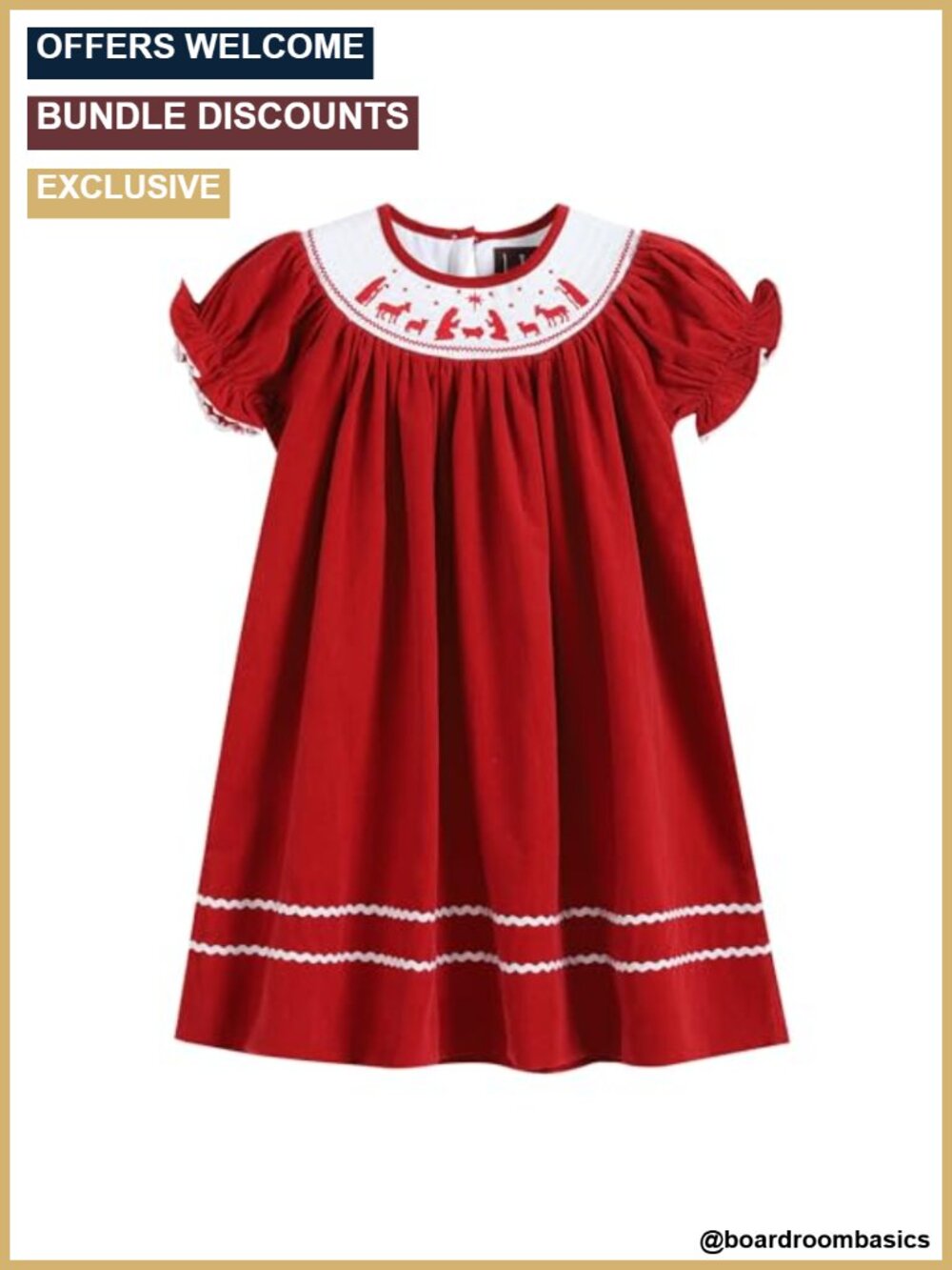 Girls Smocked Bishop Christmas Dress 100% Cotton Button Closure